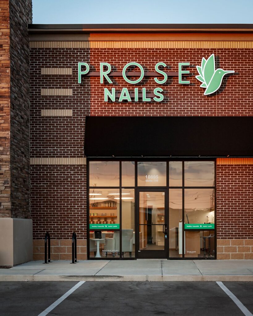 Exterior view of PROSE Nails storefront in Zionsville, Indiana.