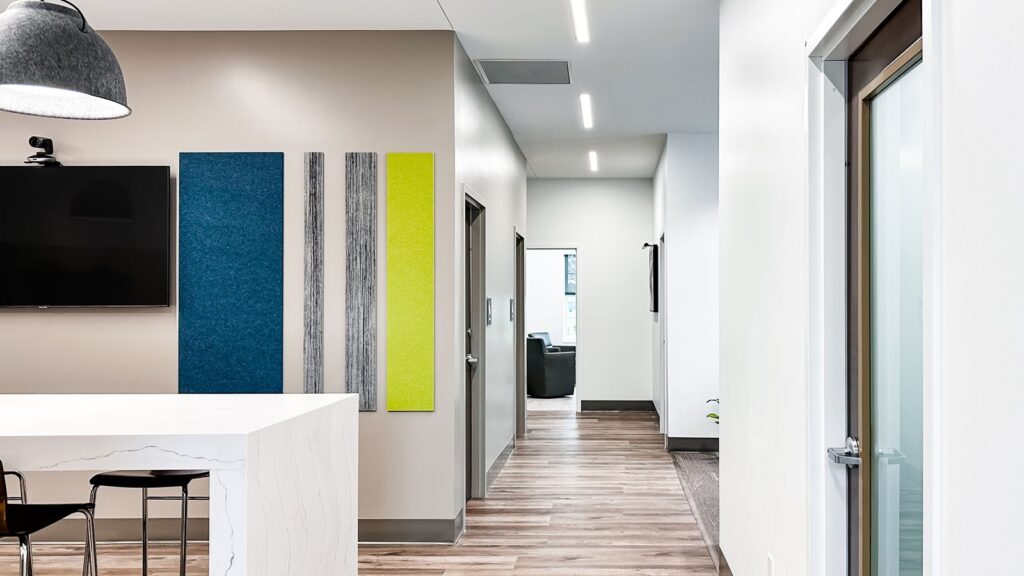 Private office workspace highlighting commercial interior design Indianapolis expertise and modern office architecture details.