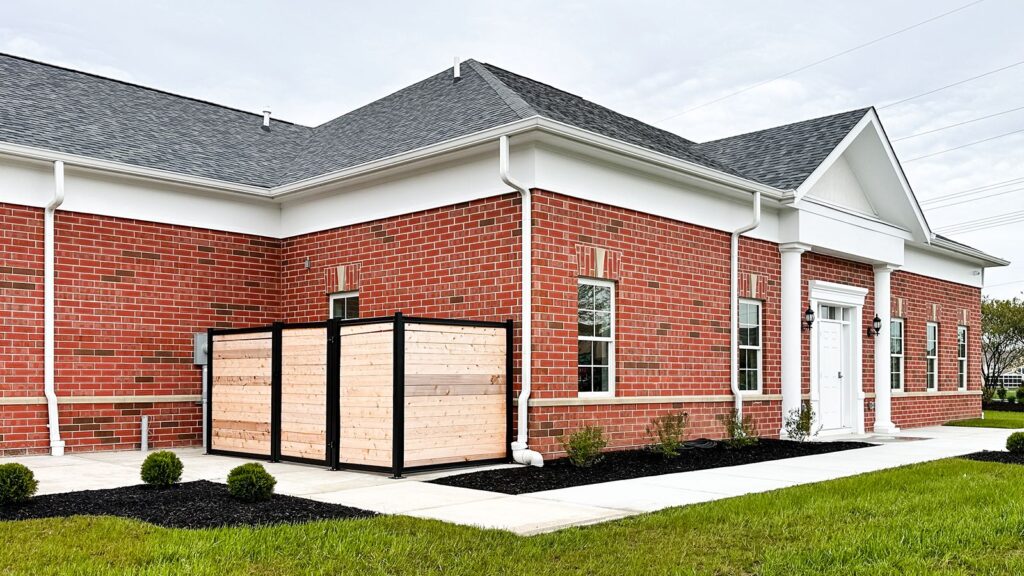 Exterior view of new Northwestern Mutual and Credence Planning Group office, a commercial construction project in the Stonegate Complex, Zionsville, Indiana.