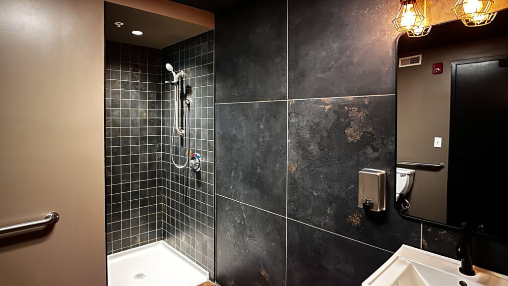 dark ceiling accents and contemporary healthcare architecture.