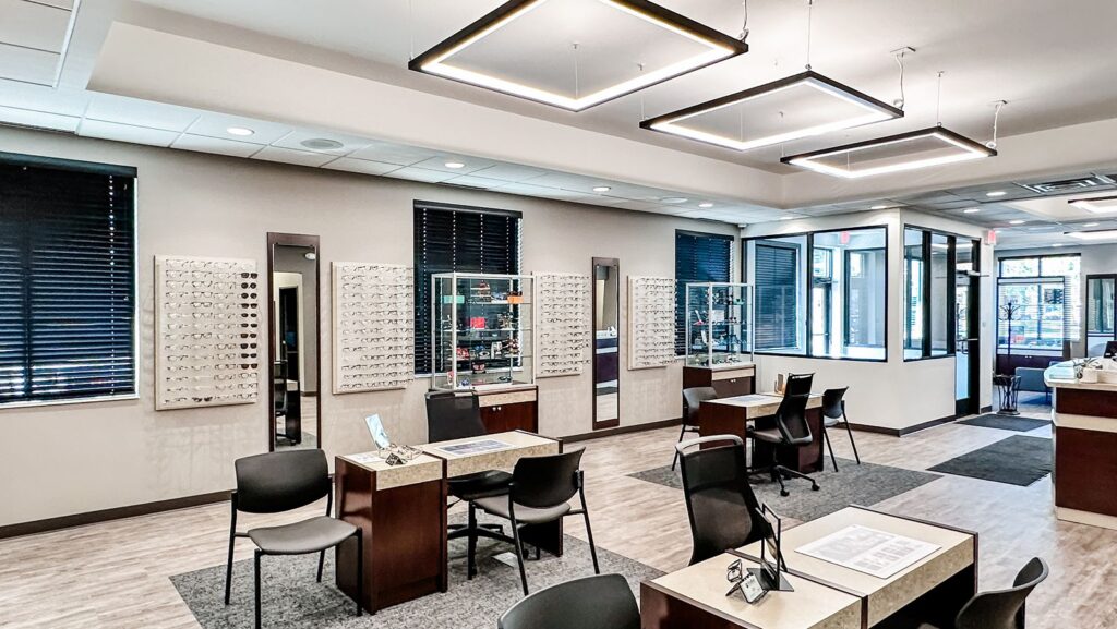 Interior view highlighting healthcare architecture and optical design elements.