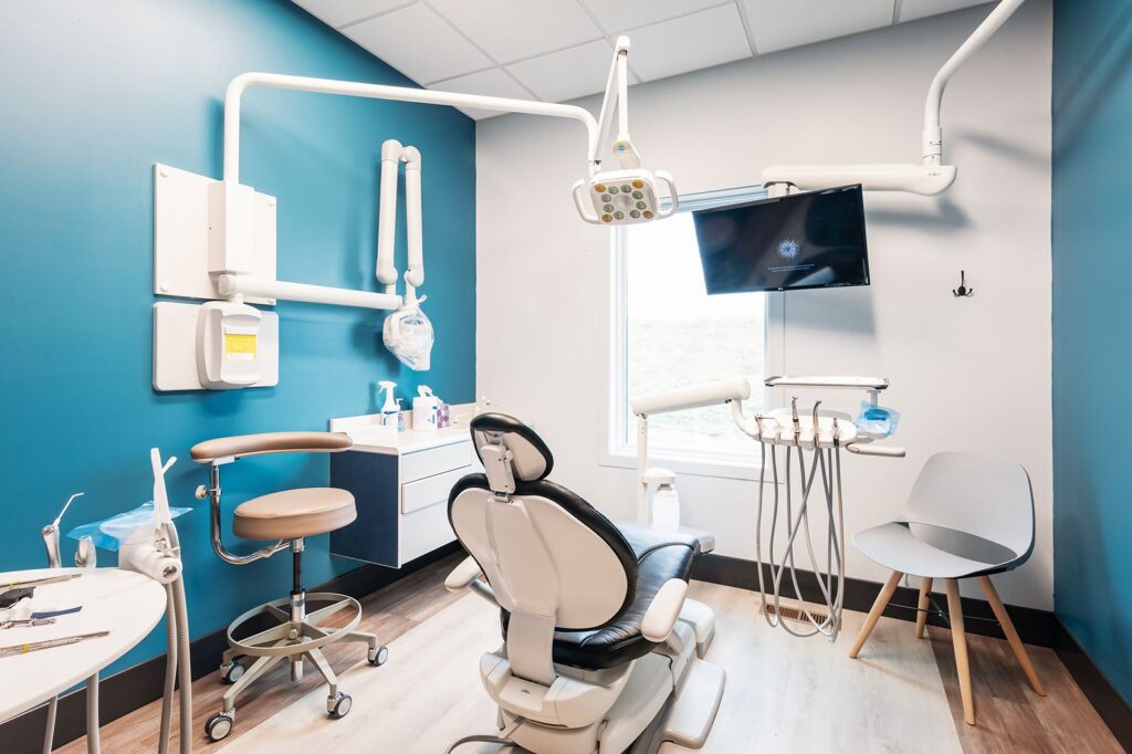 Dental clinic interior design highlighting functional dental office layout and ergonomic dental chair setup.
