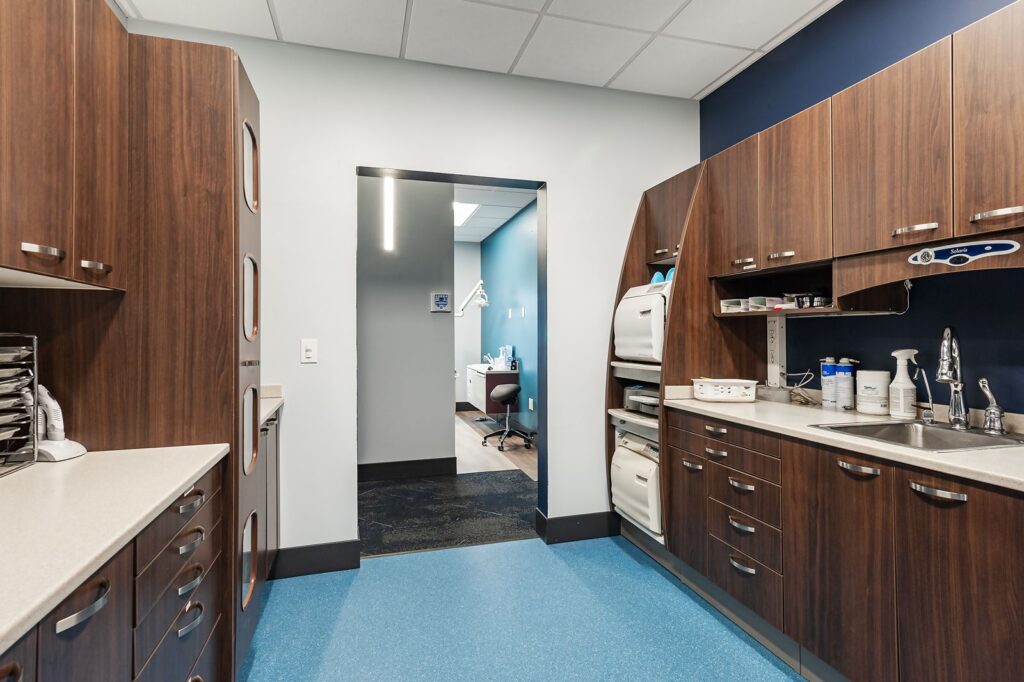 Dental office construction and healthcare interior design emphasizing functionality and modern workspace.