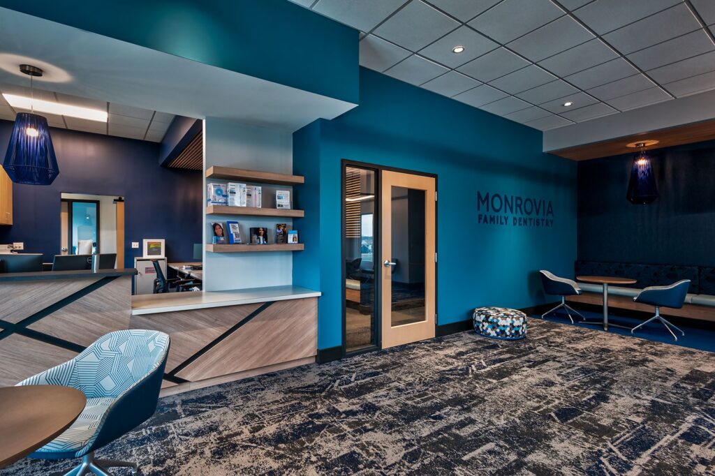 Dental office decor blending comfort and modern medical office interior design.