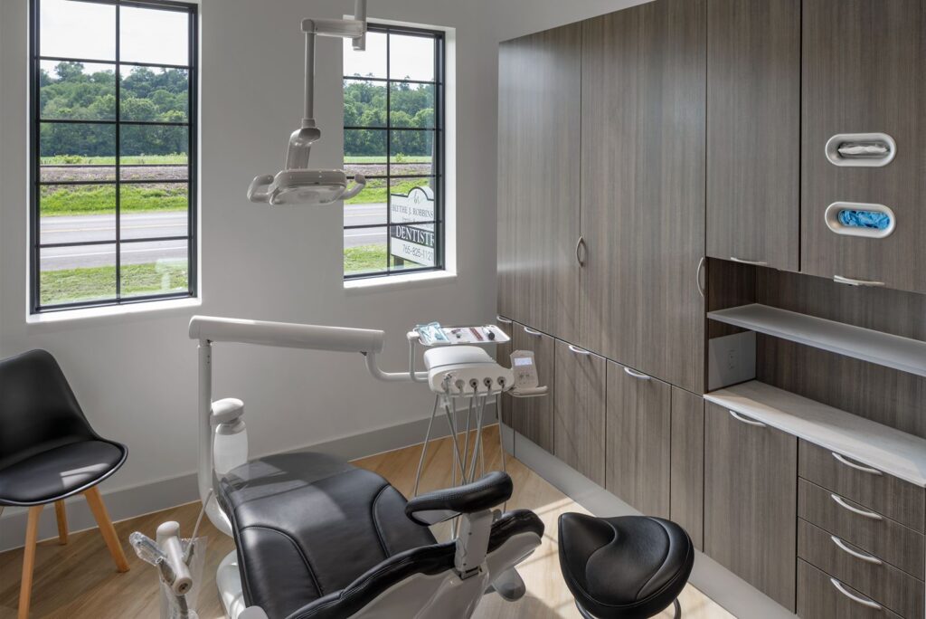 Operatory design featuring clean finishes, natural light, and curated dental office layout planning.