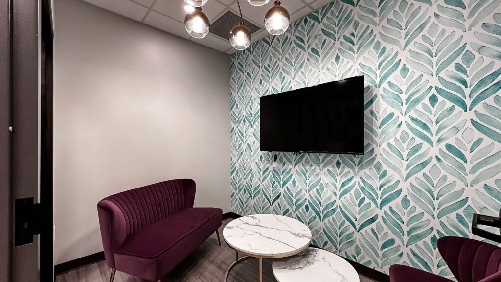 Sterilization area with bright cabinetry and functional clinical workspace design.