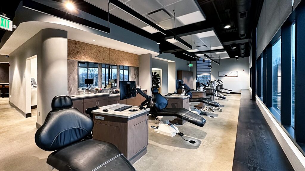 Operatory hallway designed for efficient patient flow and open clinical space planning.