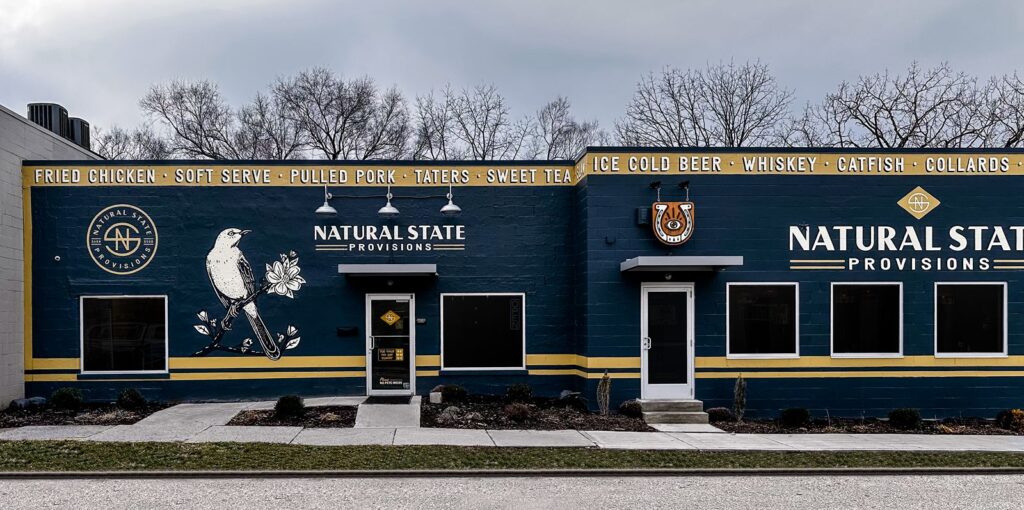 Restaurant design and architecture planning highlighting exterior branding and hospitality design details.