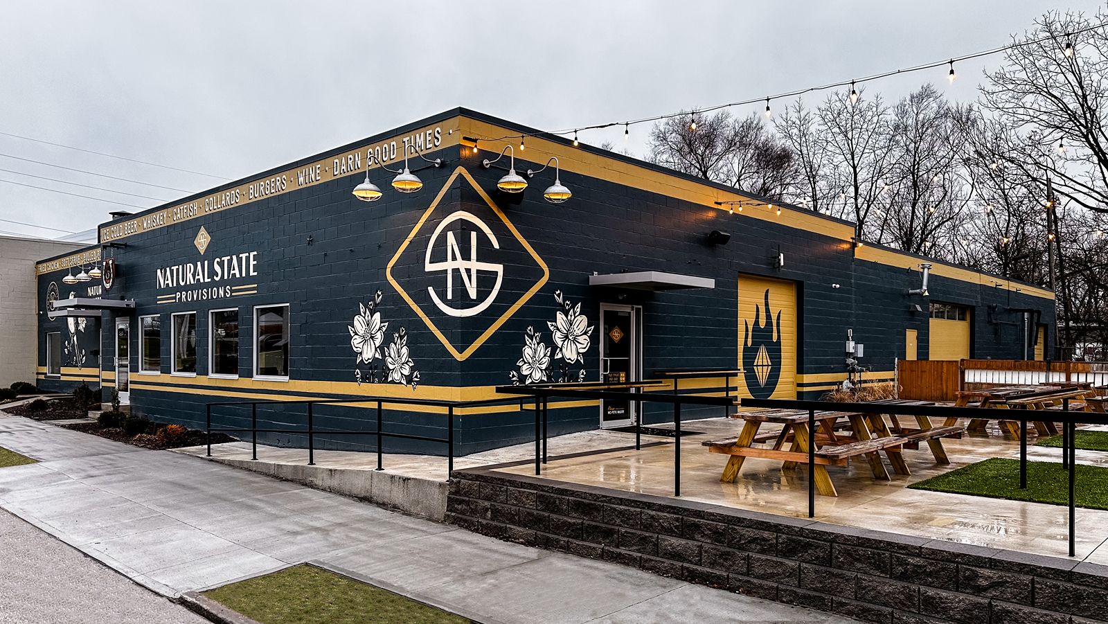 Restaurant architecture and commercial interior design renovation for Natural State Provisions in Indianapolis.