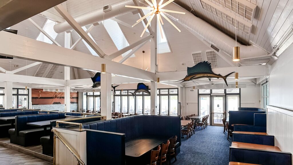 Modernized seating area with coastal-inspired finishes.