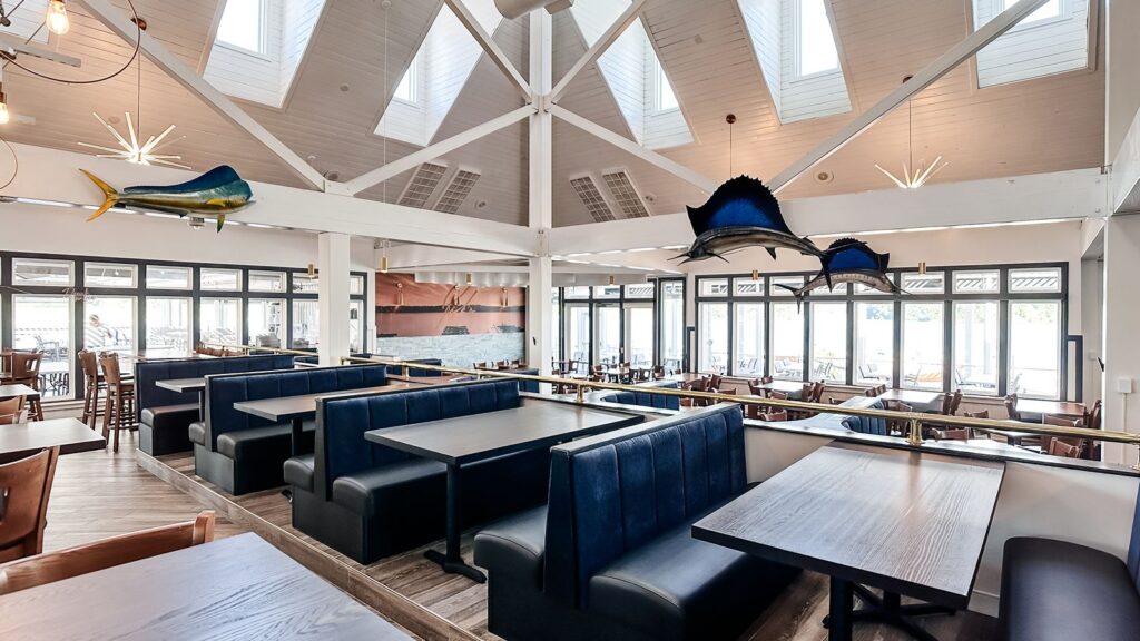 Modernized seating area with coastal-inspired finishes.
