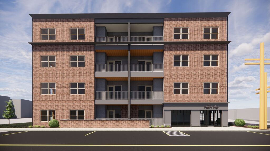 Multi-family residential design with private balconies at 515 East, Elkhart Indiana