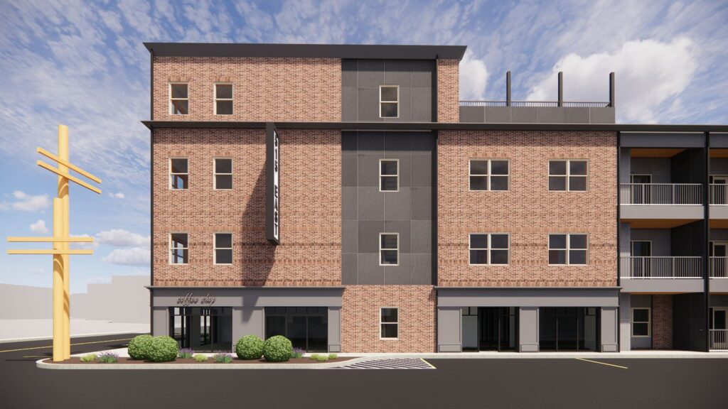 Front facade of 515 East, a 48-unit multi-family housing development in Elkhart, Indiana