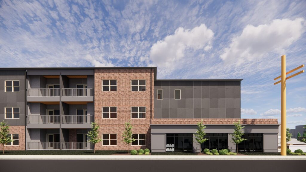 Affordable housing architecture along the street at 515 East in historic downtown Elkhart