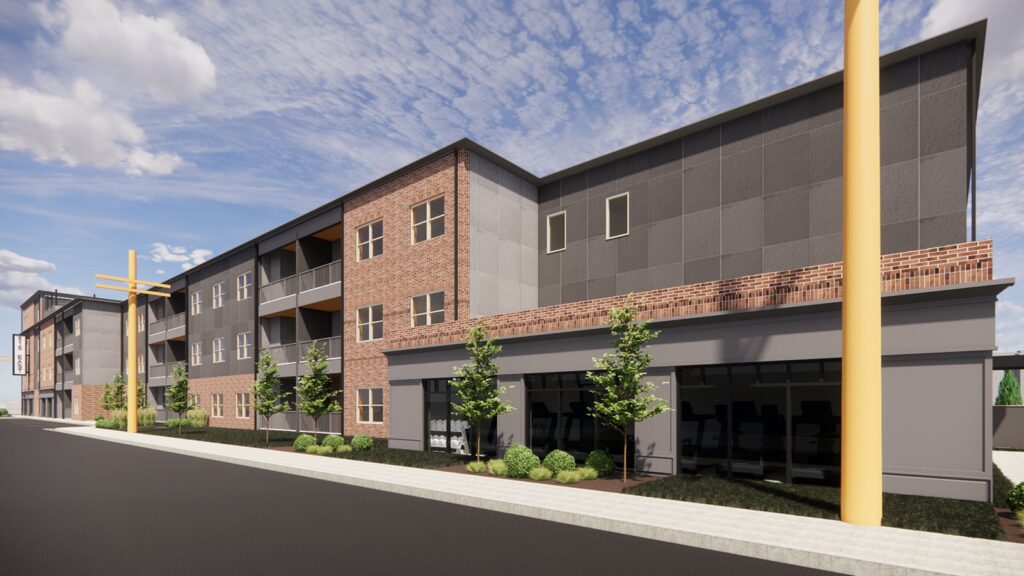Streetscape view of 515 East multi-family development near downtown Elkhart amenities